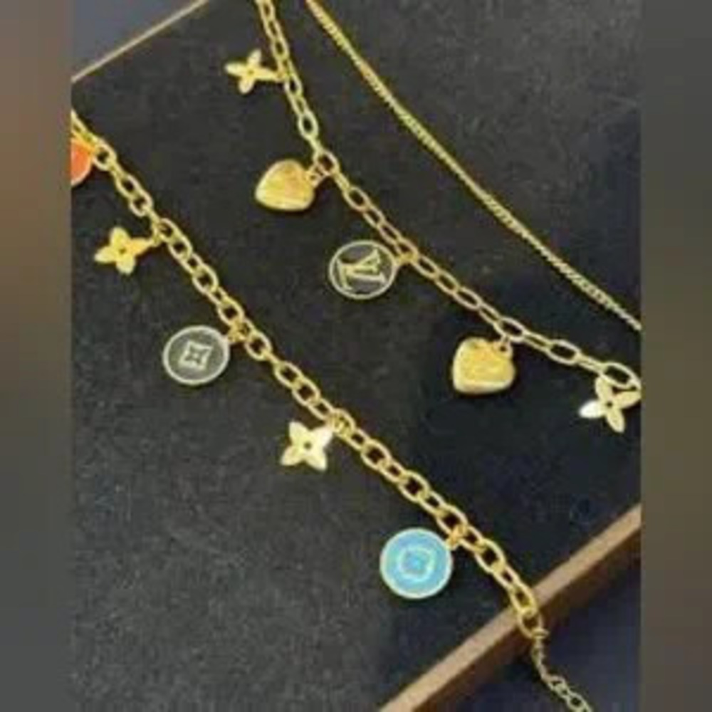 18K Gold Clover & Flower Candy Colored Enamel Chunky Chain Bracelet No Fade